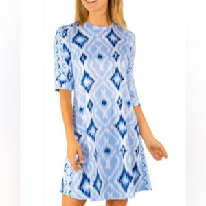 Gretchen Scott Swing Dress Kitt Ikat in Blues - NEW - Size Small